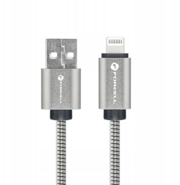 Καλώδιο Forcell F-Energy USB-A σε Lightning 2.4A 12W Μεταλλικό 2m - Ασημί