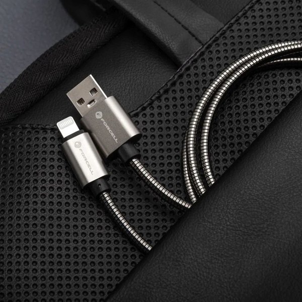 Καλώδιο Forcell F-Energy USB-A σε Lightning 2.4A 12W Μεταλλικό 2m - Ασημί