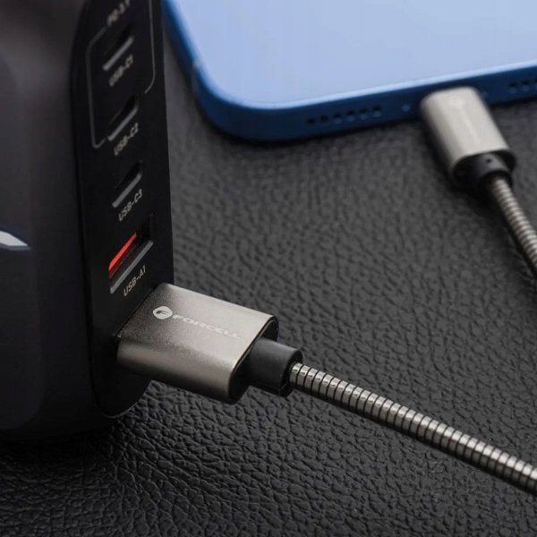 Καλώδιο Forcell F-Energy USB-A σε Lightning 2.4A 12W Μεταλλικό 2m - Ασημί