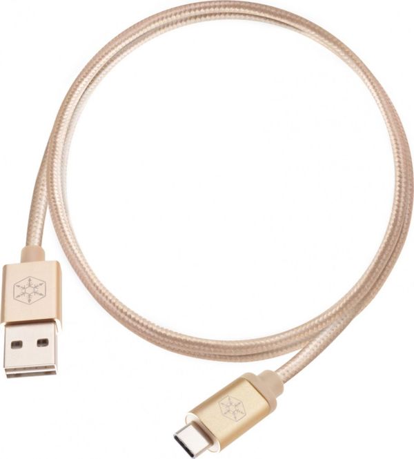 SilverStone CPU04G Καλώδιο USB-A σε USB-C 1m, Νάιλον Πλεξούδα, Χρυσό