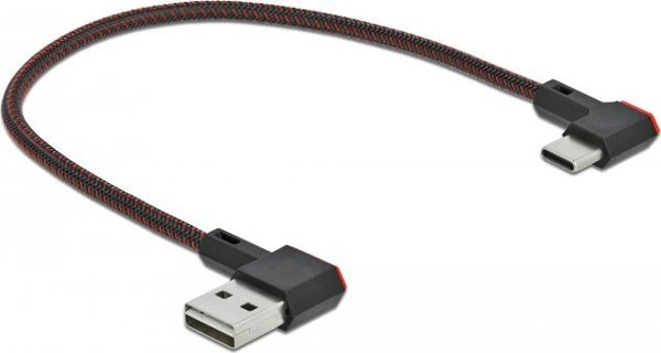 Delock Καλώδιο USB-C σε USB-A 2.0, Γωνιακό, 0.2m, Μαύρο