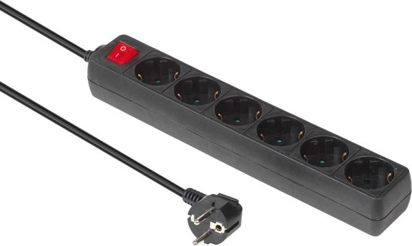 MicroConnect MC-GRU00615BS Καλώδιο Τροφοδοσίας, Διακλαδωτής 6 Πριζών, 1.5m, Μαύρο