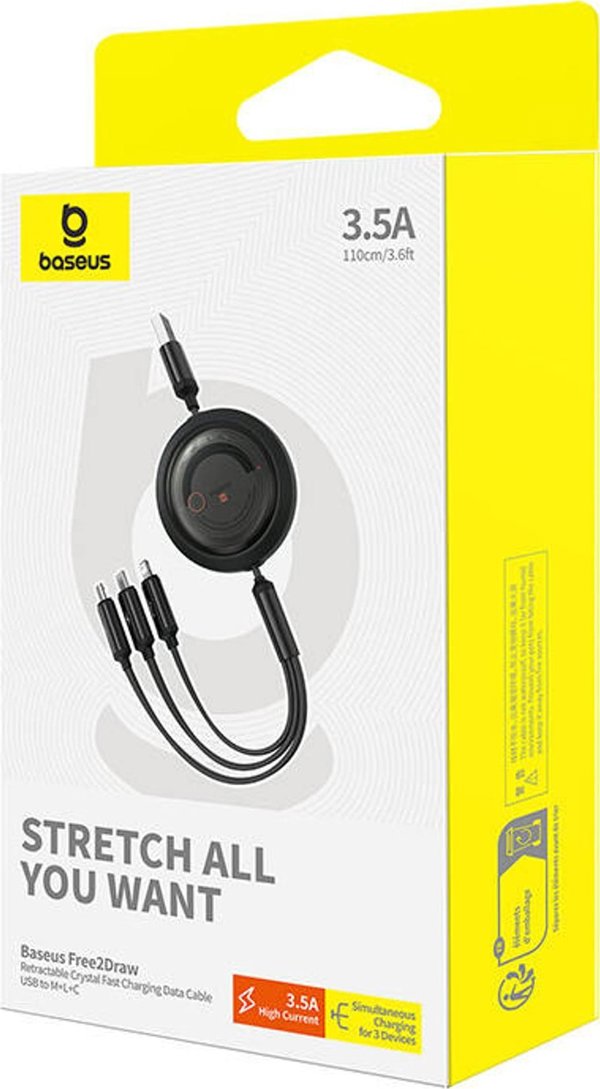 Καλώδιο USB Baseus USB-A - USB-C + microUSB + Lightning 1.1 m Μαύρο (P10368700111-02)