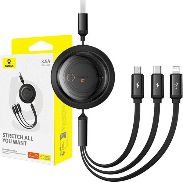 Καλώδιο USB Baseus USB-A - USB-C + microUSB + Lightning 1.1 m Μαύρο (P10368700111-02)