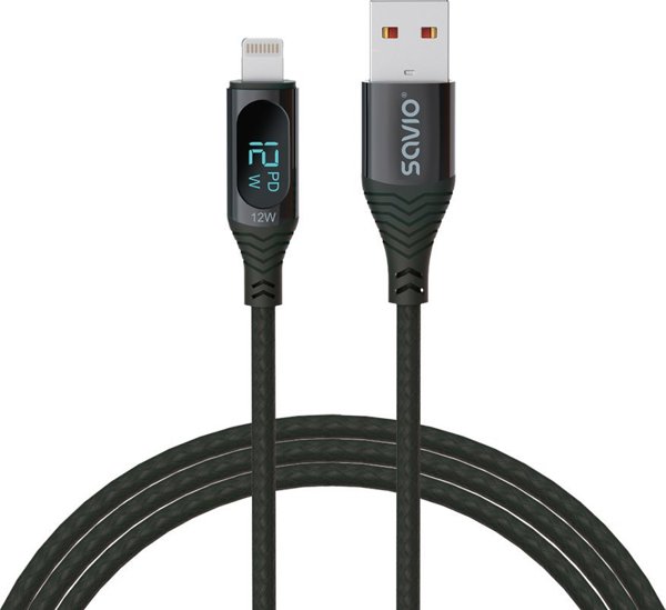 Καλώδιο Savio USB-A σε Lightning 1m με Ψηφιακή Οθόνη Φόρτισης, Ταχεία Φόρτιση, Μαύρο