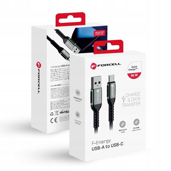 Καλώδιο USB A σε USB C FORCELL F-Energy QC4.0 3A 66W Cafule 0,5 m C256 μαύρο