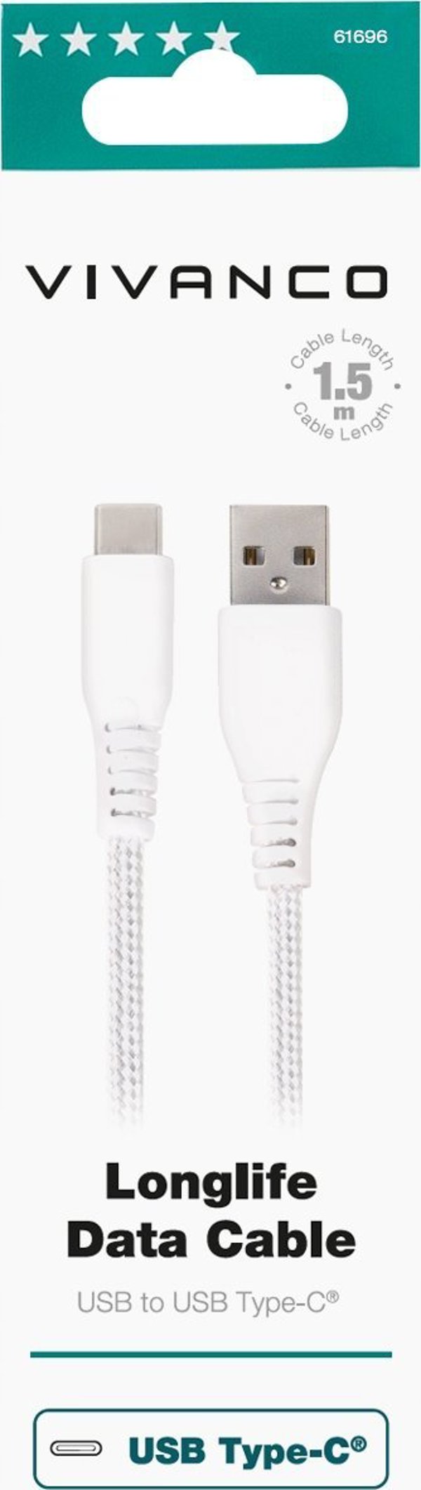 Καλώδιο USB Vivanco Vivanco καλώδιο USB-C - USB-A 1,5m, λευκό (61696)