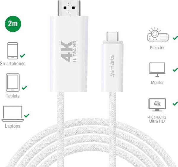 Καλώδιο USB 4smarts USB-C - HDMI 2 m Λευκό (540957)