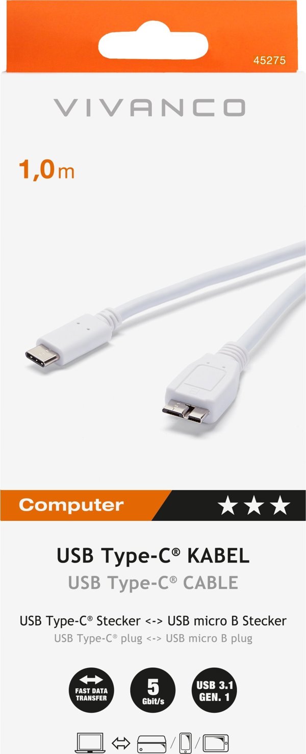 Καλώδιο USB Vivanco Vivanco καλώδιο USB-C - microUSB 3.0 1m (45275)