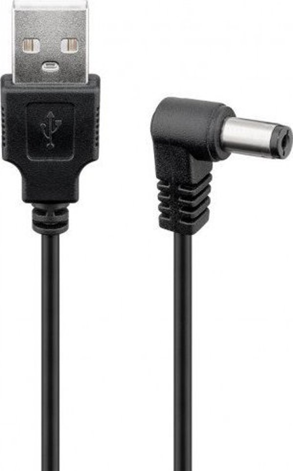 Καλώδιο Τροφοδοσίας Goobay USB-A σε DC 5.5x2.1mm, Αρσενικό-Αρσενικό, Γωνιακό Βύσμα, 2.0, 1m, Μαύρο