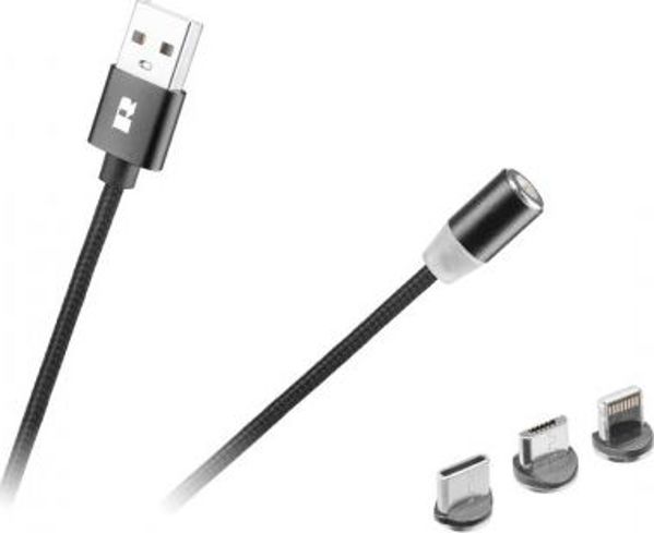 Rebel Comp Μαγνητικό Καλώδιο Φόρτισης 3in1 USB-A σε USB-C, Lightning & Micro USB, 1m, Μαύρο
