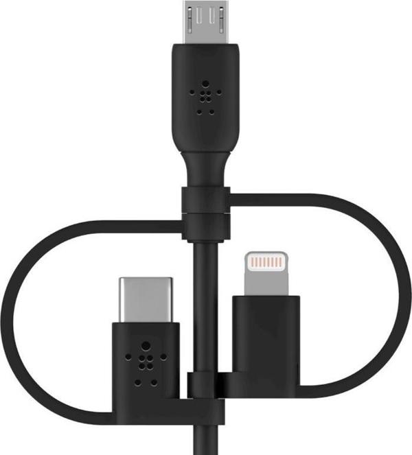 Belkin Καλώδιο 3 σε 1 USB-A σε USB-C, Micro-USB & Lightning, Μαύρο (CAC001bt1MBK)