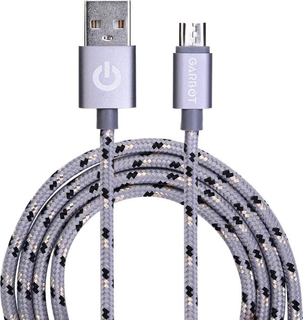 Καλώδιο USB Garbot USB-A σε Micro-USB, 1m, Πλεκτό, Γκρι