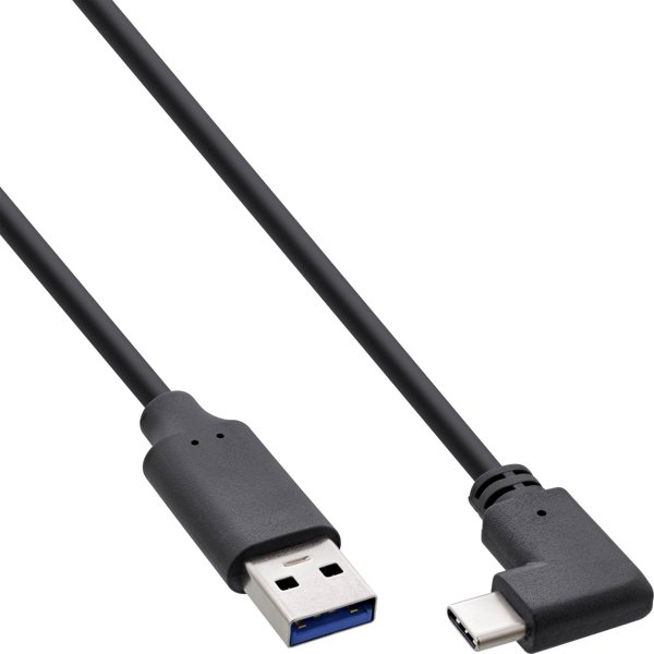 Καλώδιο InLine USB-A σε USB-C 3.2 Gen 2, 10Gbps, Γωνιακό, 0.3m, Μαύρο (35717W)