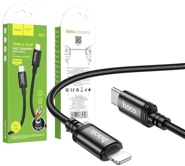 Καλώδιο USB C σε Lightning HOCO PD 20W X89 1 m μαύρο