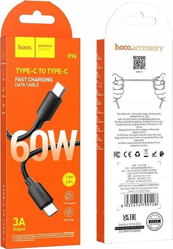 Kabel USB Hoco USB-C - USB-C 1 m Czarny