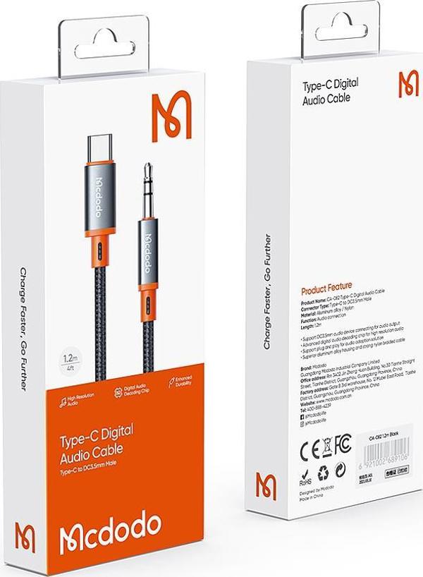 Καλώδιο USB Mcdodo USB-C - mini Jack 3.5 mm 1 m Μαύρο (CA-0820)