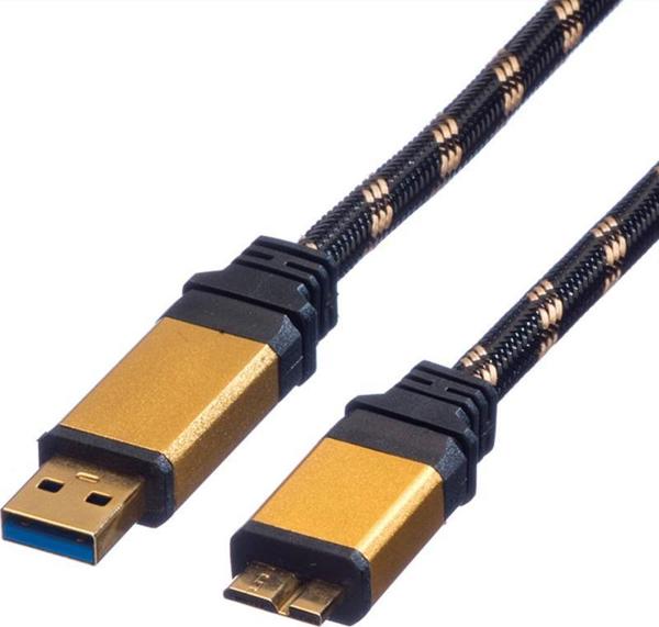 Καλώδιο Roline USB-A σε Micro-USB B, USB 3.2 Gen 1, 0.8m, Μαύρο-Χρυσό