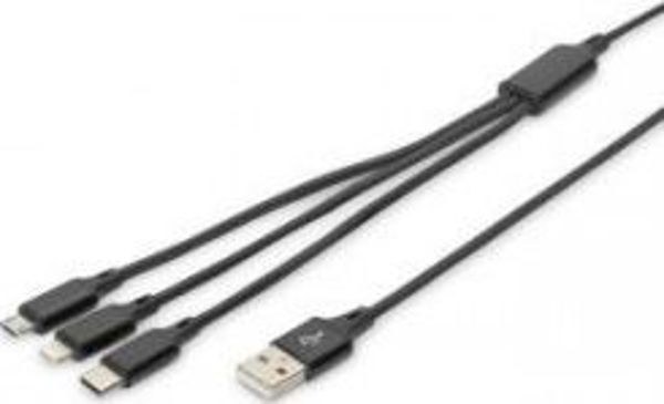 Digitus Καλώδιο Φόρτισης 3 σε 1 USB-A σε USB-C / Lightning / microUSB, 1m, Μαύρο (AK-300160-010-S)