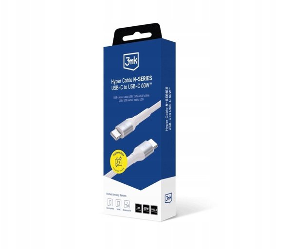 Καλώδιο 3MK Hyper Cable USB-C σε USB-C, 60W, 1m, Λευκό