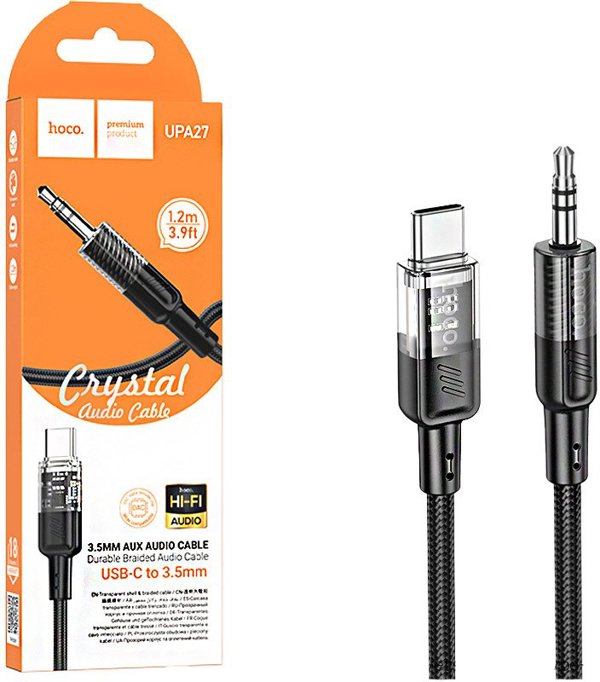 Καλώδιο AUX Jack 3,5 mm σε USB C Hoco 1,2 m UPA27 μαύρο