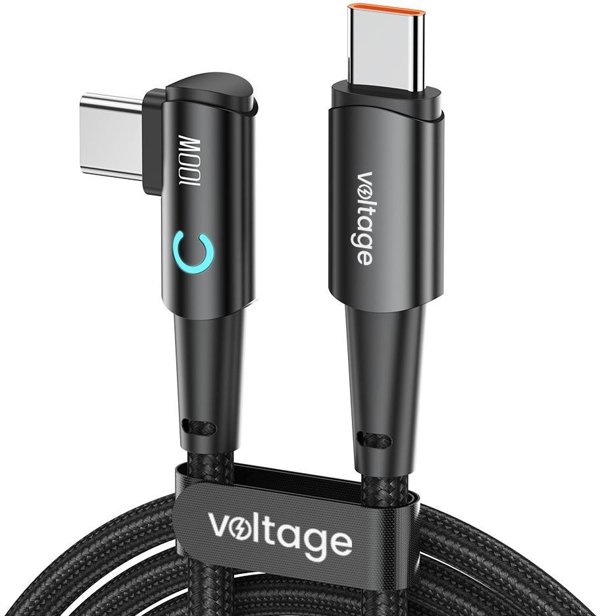 Voltage PowerAngle Καλώδιο USB-C σε USB-C Γωνιακό, 100W PD, 200cm, Μαύρο