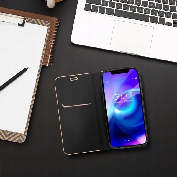 Θήκη LUNA Book Gold για XIAOMI Redmi Note 14 4G (GLOBAL - 164,84mm x 78,15mm x 8,16mm) μαύρο