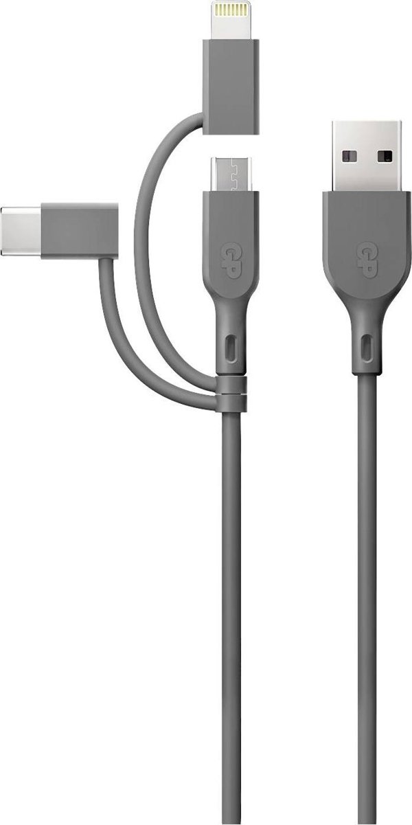 Καλώδιο USB GP USB-A - USB-C + microUSB + Lightning 1 m Γκρι (160GPCY1N-C1)