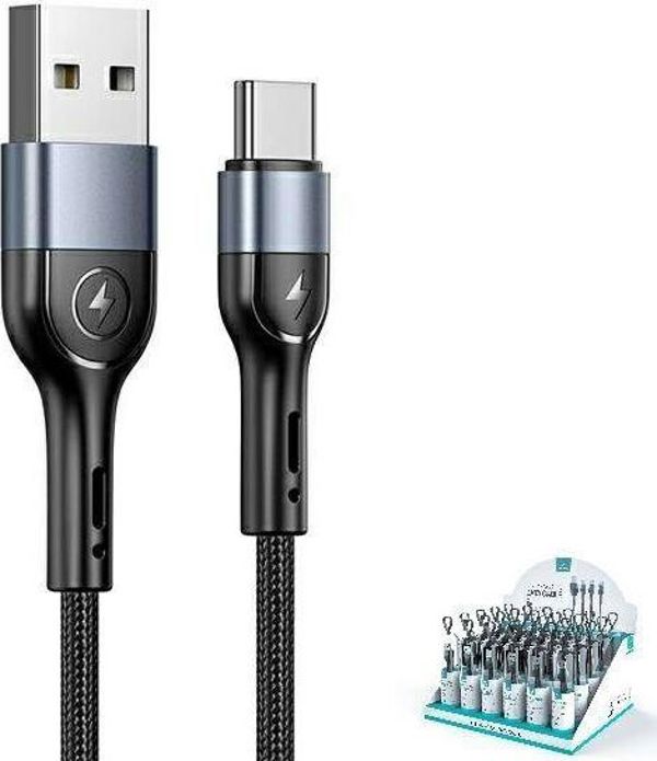 Καλώδιο Usams U55 USB-A σε USB-C 1m, Πλεγμένο, 2A, Μαύρο (SJ449ZJ01)