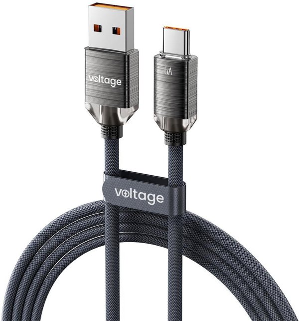 Voltage Καλώδιο USB-A σε USB-C PureCrystal 66W, 100cm, Μαύρο