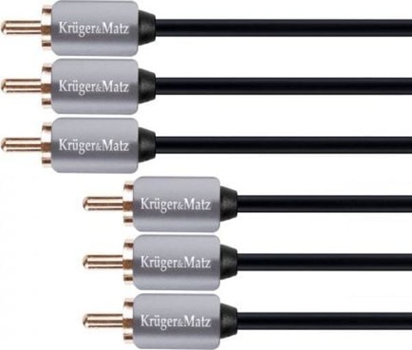 Καλώδιο Kruger&Matz RCA 3-σε-3, Επίχρυσες Επαφές, 1.8m, Γκρι (KM0307)