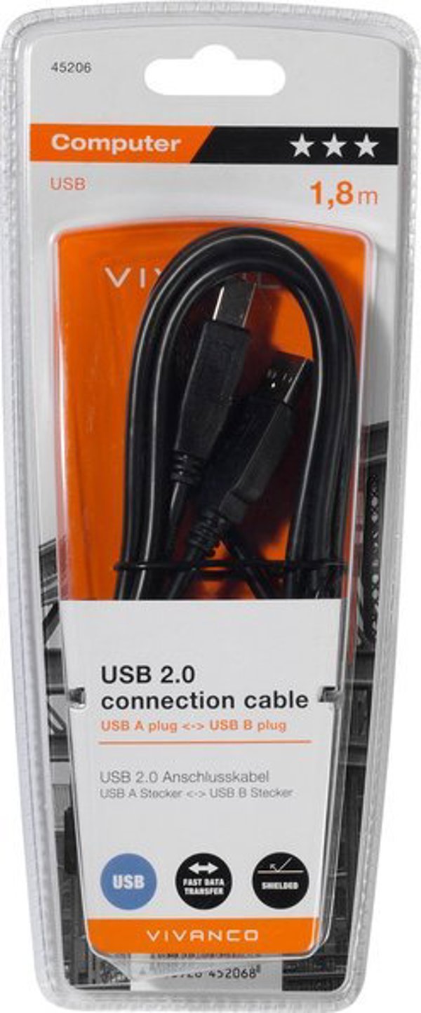 Καλώδιο USB Vivanco Vivanco καλώδιο USB 2.0 A-B 1.8m (45206)