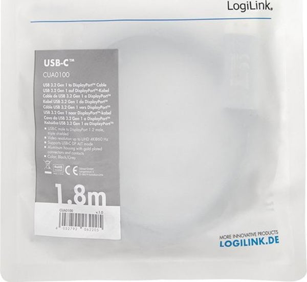 Kabel USB LogiLink USB-C - HDMI 1.8 m Czarno-srebrny (CUA0100)