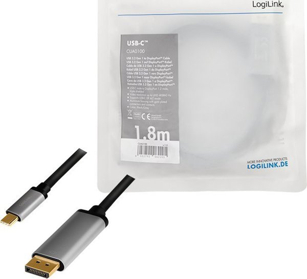 Kabel USB LogiLink USB-C - HDMI 1.8 m Czarno-srebrny (CUA0100)