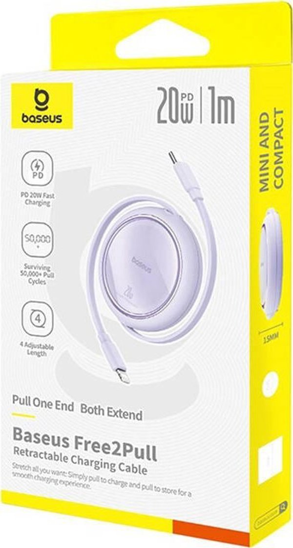 Καλώδιο USB Baseus Καλώδιο USB Baseus Free2Pull USB-C do iP 20W 1m (μωβ)