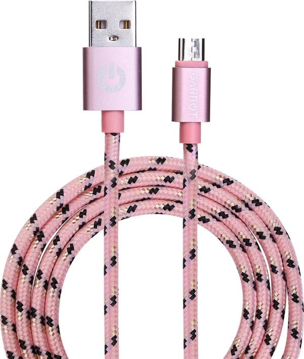 Garbot Καλώδιο Φόρτισης USB-A σε Micro-USB, 1m, Υφασμάτινο με Πλεξούδα, Ροζ