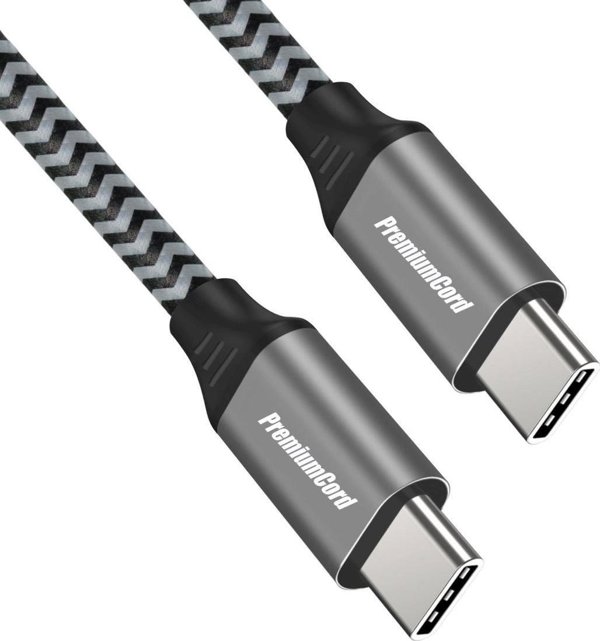 PremiumCord Καλώδιο USB-C σε USB-C, 2m, Αρσενικό-Αρσενικό, με Πλεξούδα, Μαύρο-Γκρι (ku31cw2)