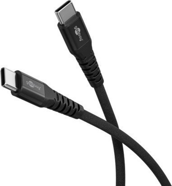 Καλώδιο USB Goobay Σούπερ μαλακό υφασμάτινο καλώδιο USB-C™ με μεταλλικές συνδέσεις, 2 μ, μαύρο