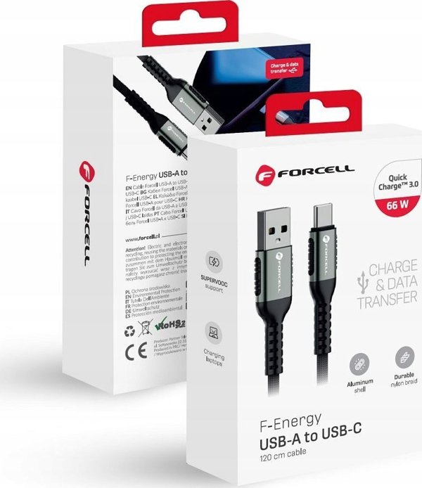 Καλώδιο USB ForCell FORCELL F-ENERGY C256 καλώδιο USB A σε Τύπο C QC3.0 3A 66W Cafule 1,2 m μαύρο