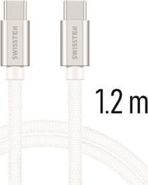 Swissten Καλώδιο USB-C σε USB-C, 1.2m, Λευκό (SWI-QU-TYPC-TYPC-SI)