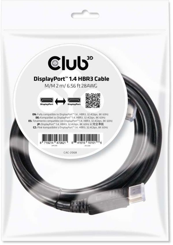 Καλώδιο Club 3D DisplayPort - DisplayPort 2m μαύρο (CAC-2068)