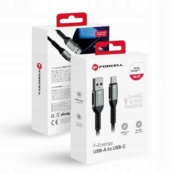 Καλώδιο USB A σε USB C FORCELL F-Energy QC4.0 3A 66W Cafule 0,25 m C256 μαύρο