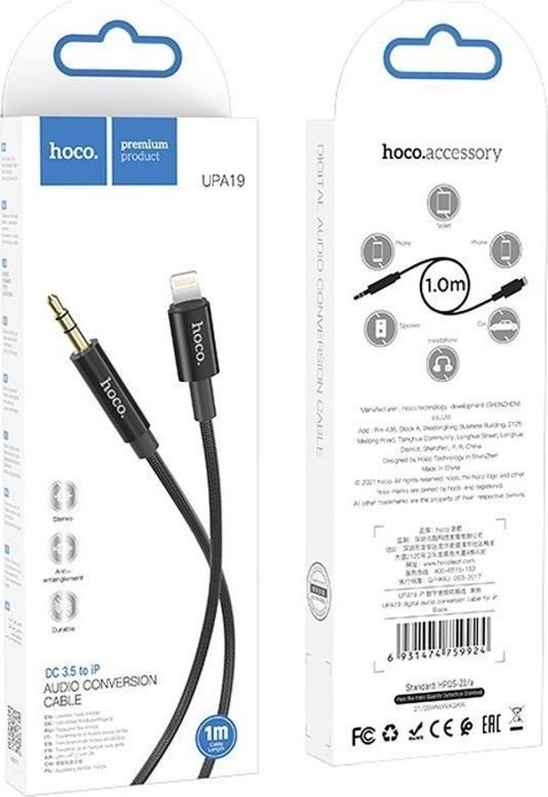 Kabel USB HOCO Audio Kabel - UPA19 AUX jack 3.5mm na lightning czarny