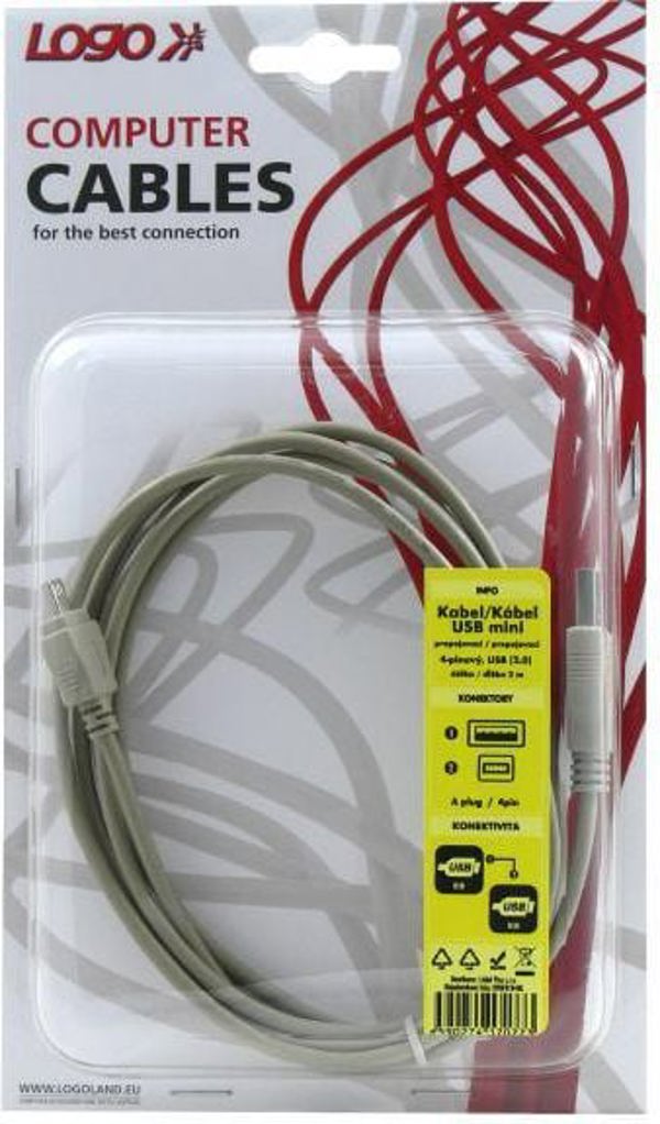 Kabel USB Logo USB-A - miniUSB 2 m Czarny (17077)