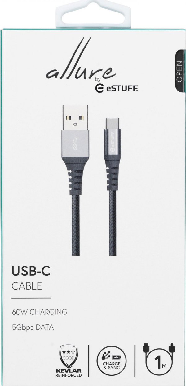 Καλώδιο USB eStuff USB-C - USB-A 1 m Γκρι (ES605151)