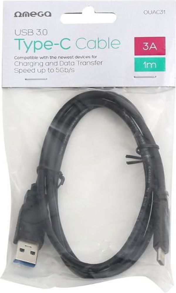 Καλώδιο USB Omega USB-A - USB-C 1 m Μαύρο (OUAC31)