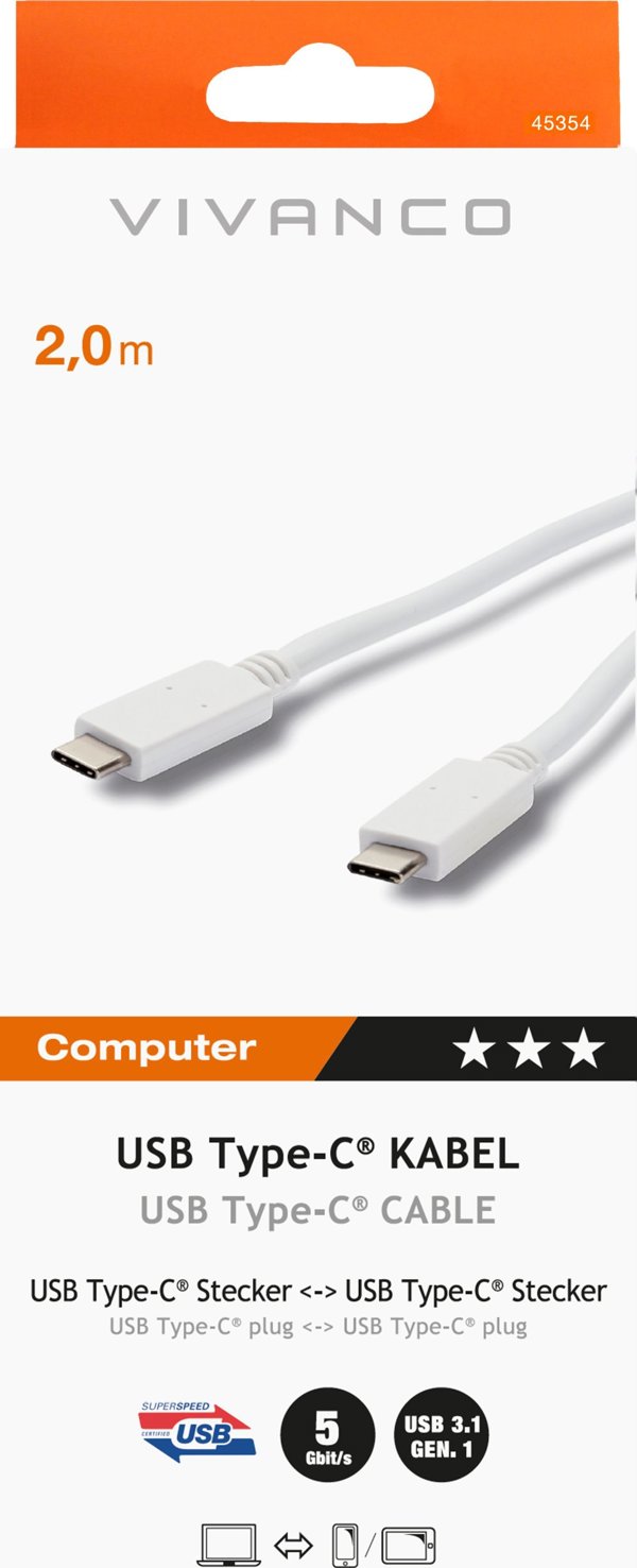 Καλώδιο USB Vivanco Vivanco καλώδιο USB-C - USB-C 2m EMark (45354)