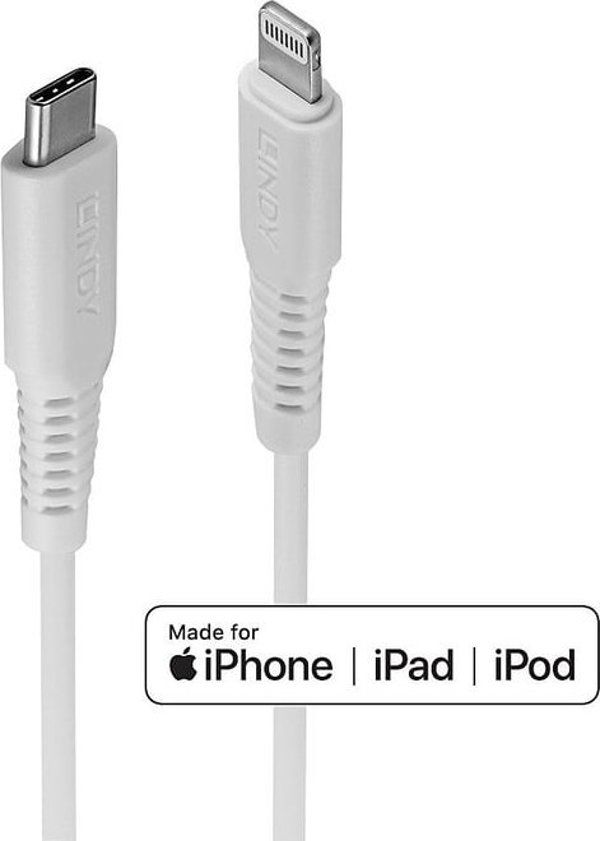 Καλώδιο USB Lindy Lightning - USB-C 2 m Λευκό (31317)