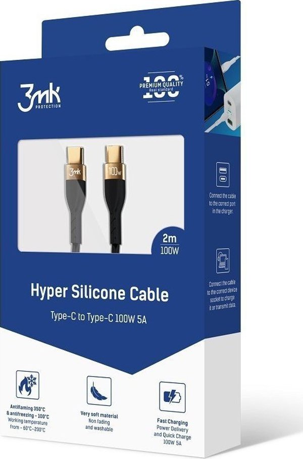3MK USB-C - Καλώδιο USB-C USB 2 m Μαύρο (εξαντλημένο) 11854991 5903108464604