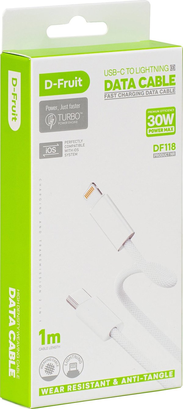 Καλώδιο D-Fruit USB-C - Lightning 1m, λευκό (DF118)